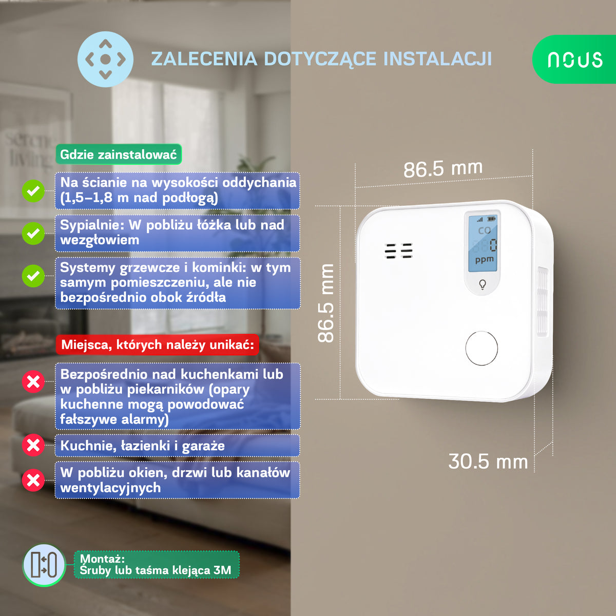 NOUS E18 WiFi Inteligentny czujnik tlenku węgla czadu
