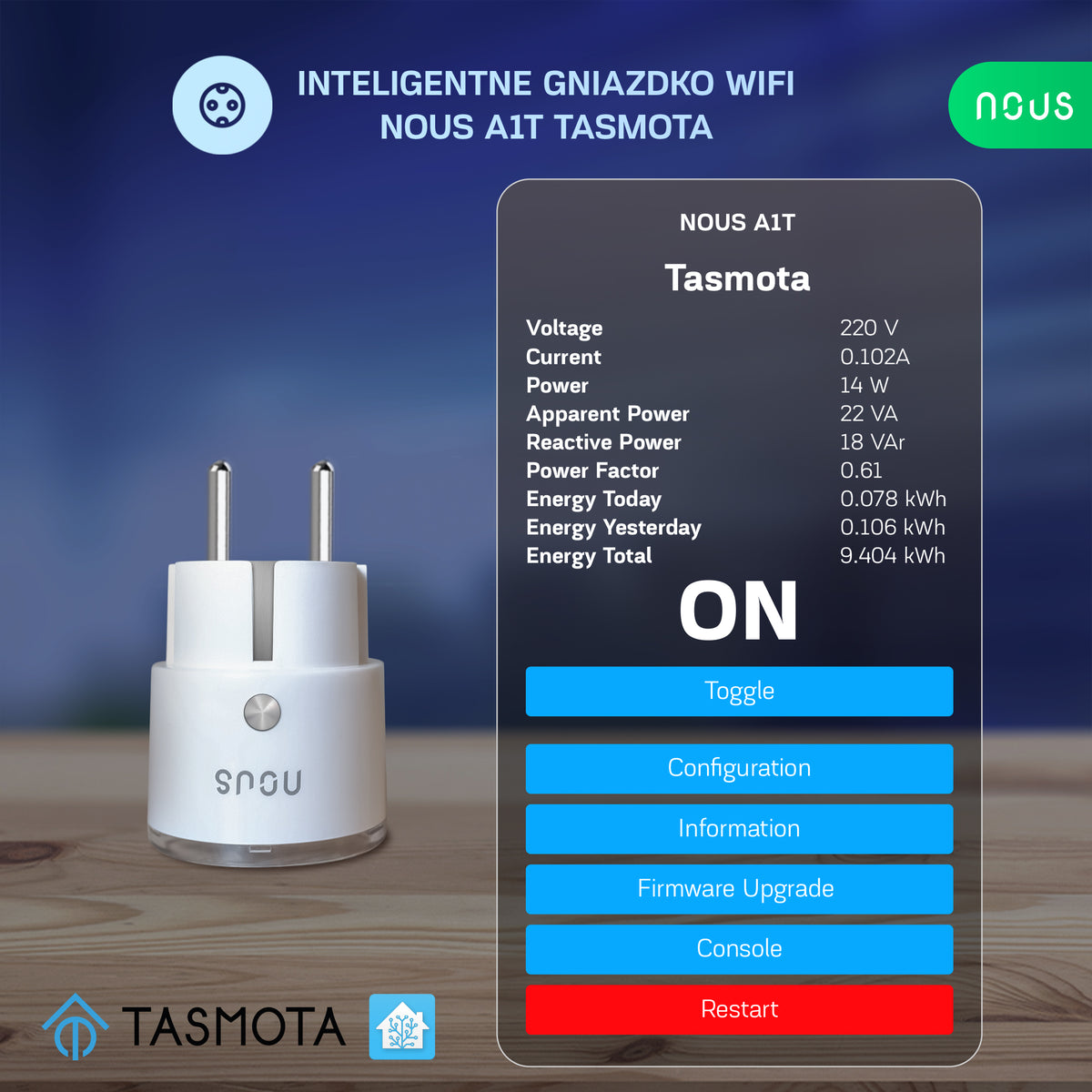 Inteligentne gniazdko wifi NOUS A1T Tasmota