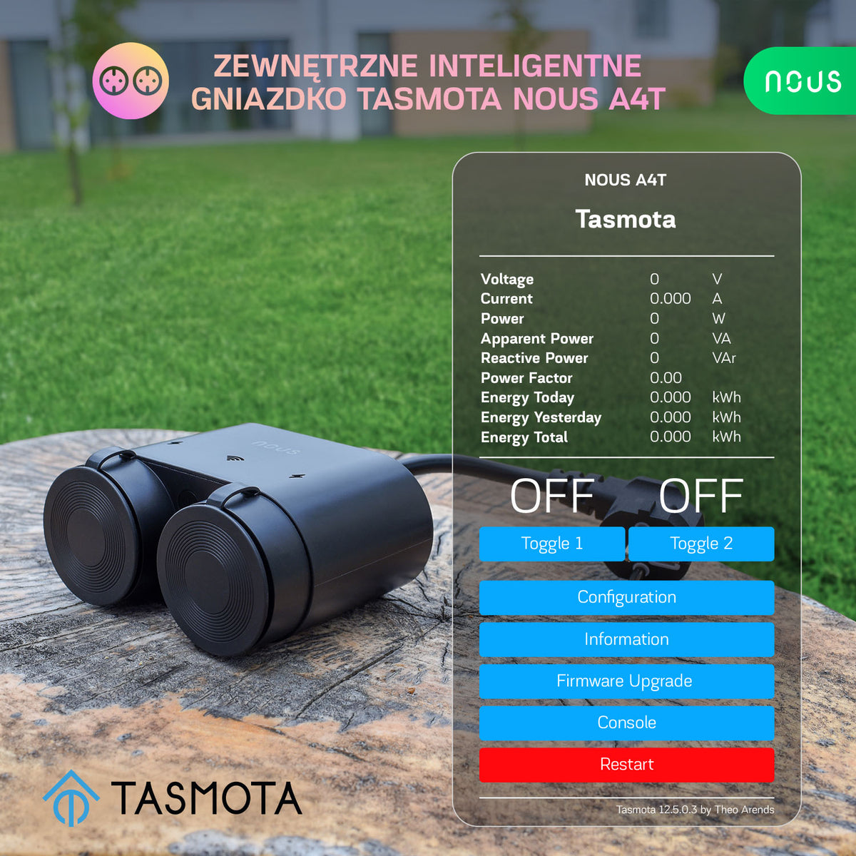 NOUS A4T-USED Zewnętrzne inteligentne gniazdko Tasmota 5905072800822