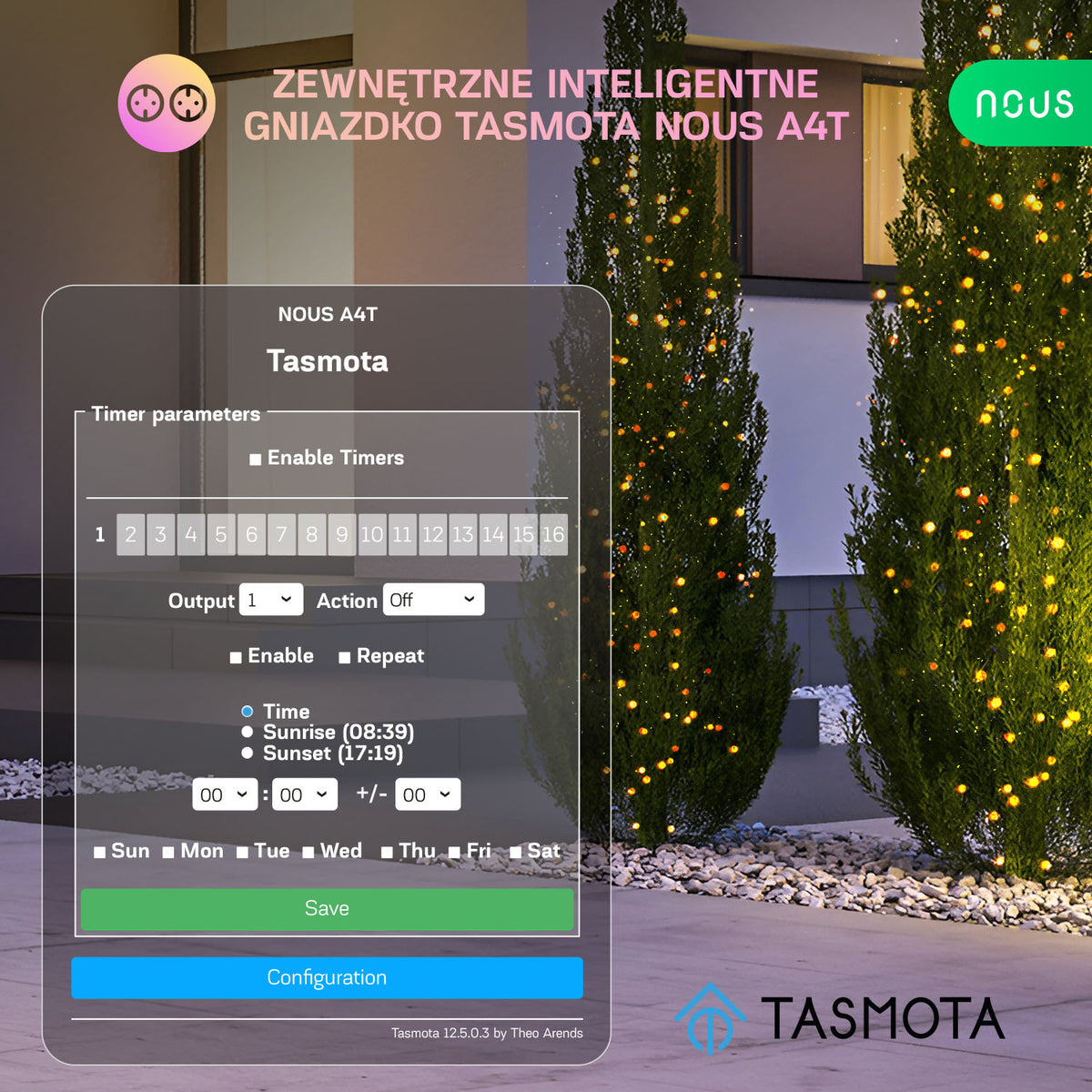 NOUS A4T-USED Zewnętrzne inteligentne gniazdko Tasmota 5905072800822