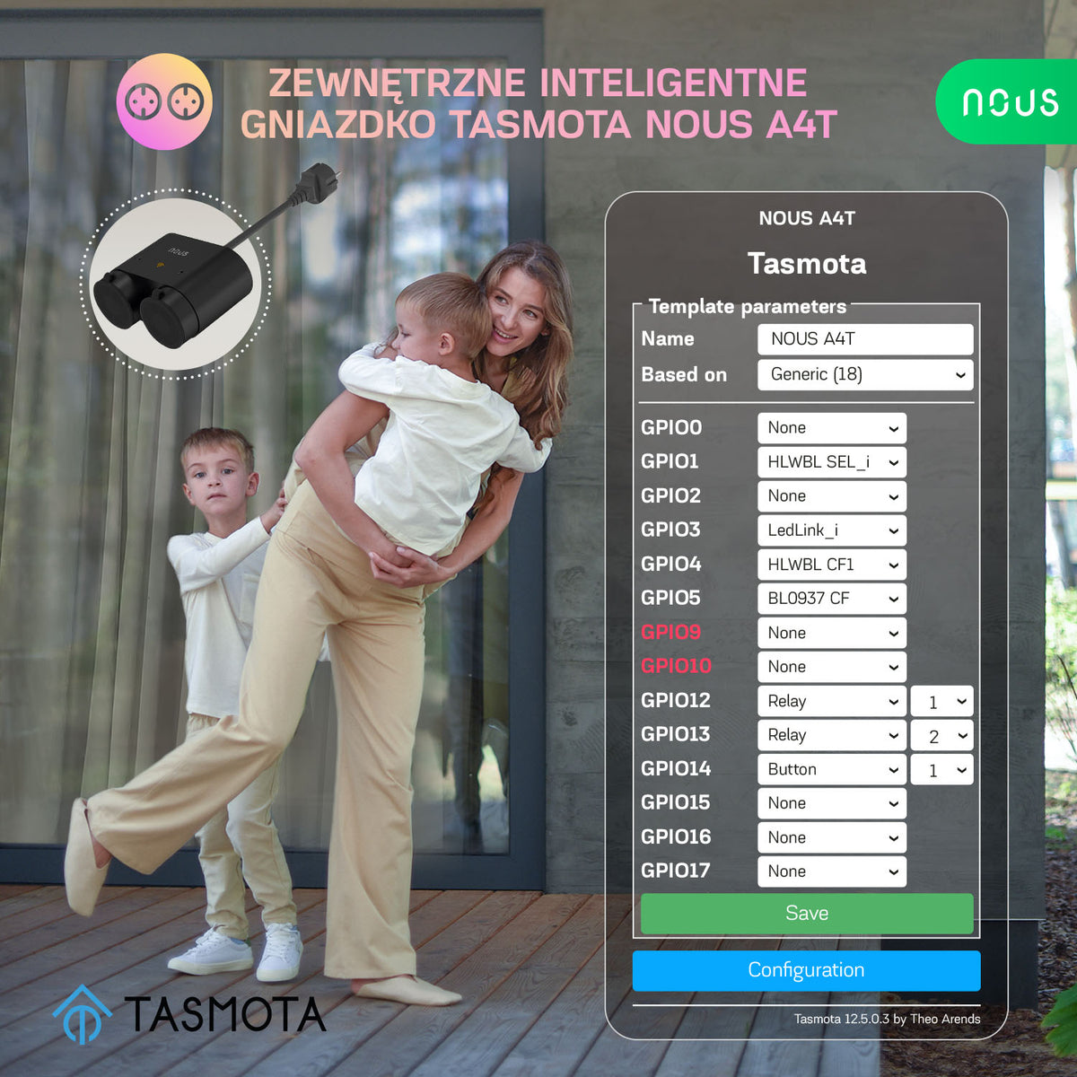 NOUS A4T-USED Zewnętrzne inteligentne gniazdko Tasmota 5905072800822