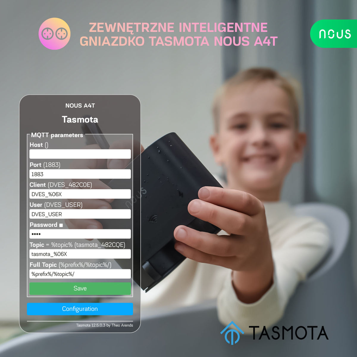 NOUS A4T-USED Zewnętrzne inteligentne gniazdko Tasmota 5905072800822