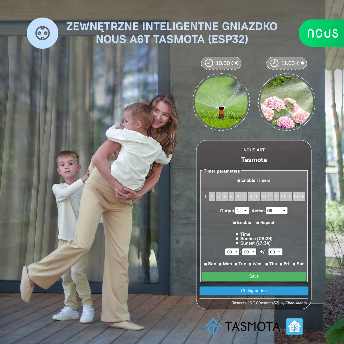 Zewnętrzne inteligentne gniazdko Tasmota NOUS A6T (zestaw z 2)