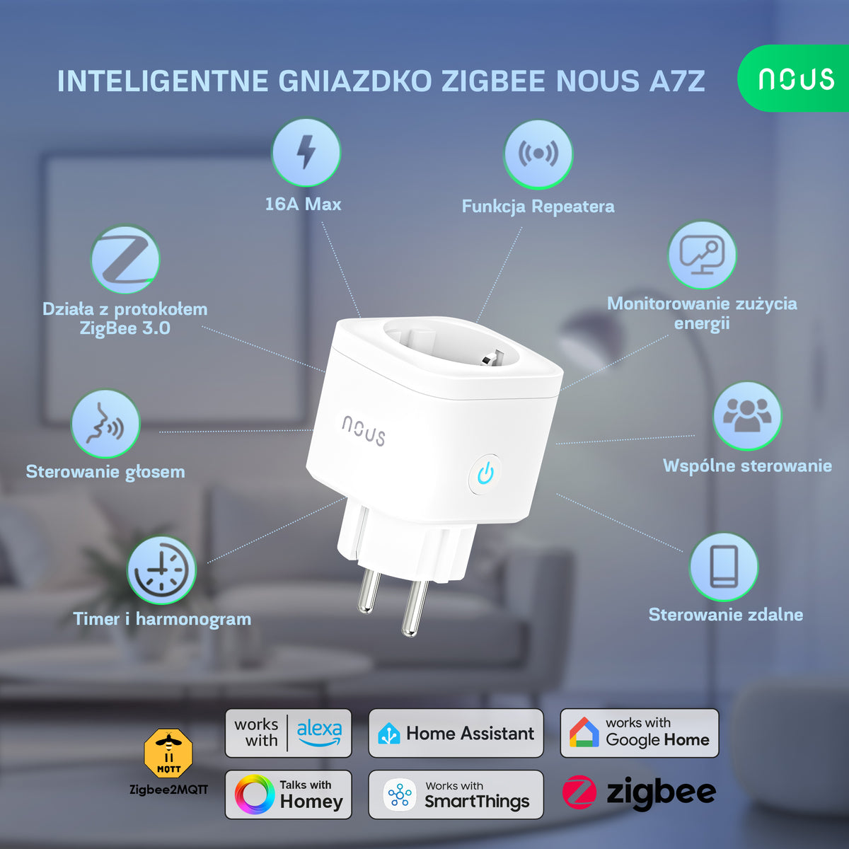 Inteligentne gniazdko ZigBee NOUS A7Z (zestaw z 2)