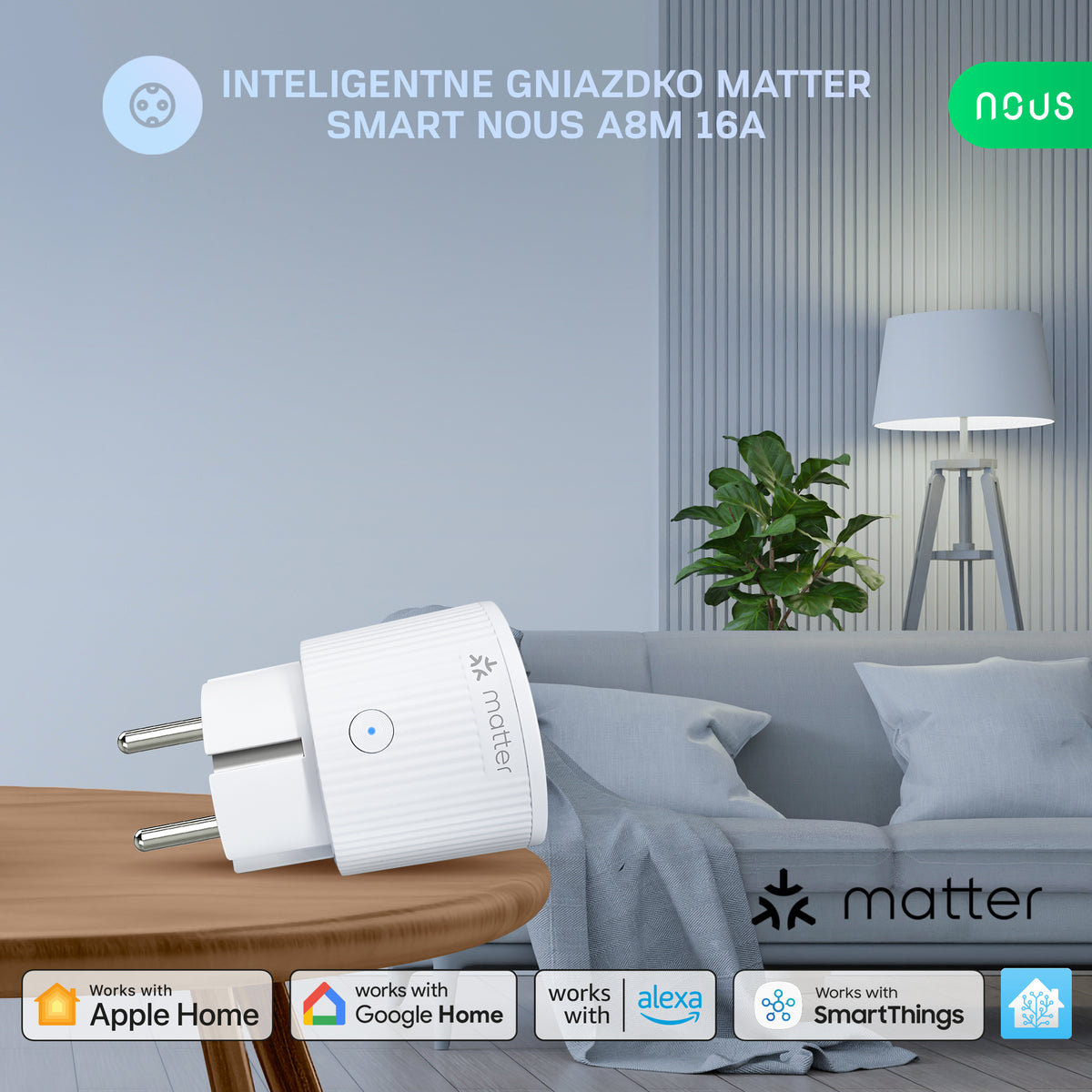 Inteligentne gniazdko wifi Matter smart NOUS A8M (zestaw z 2)