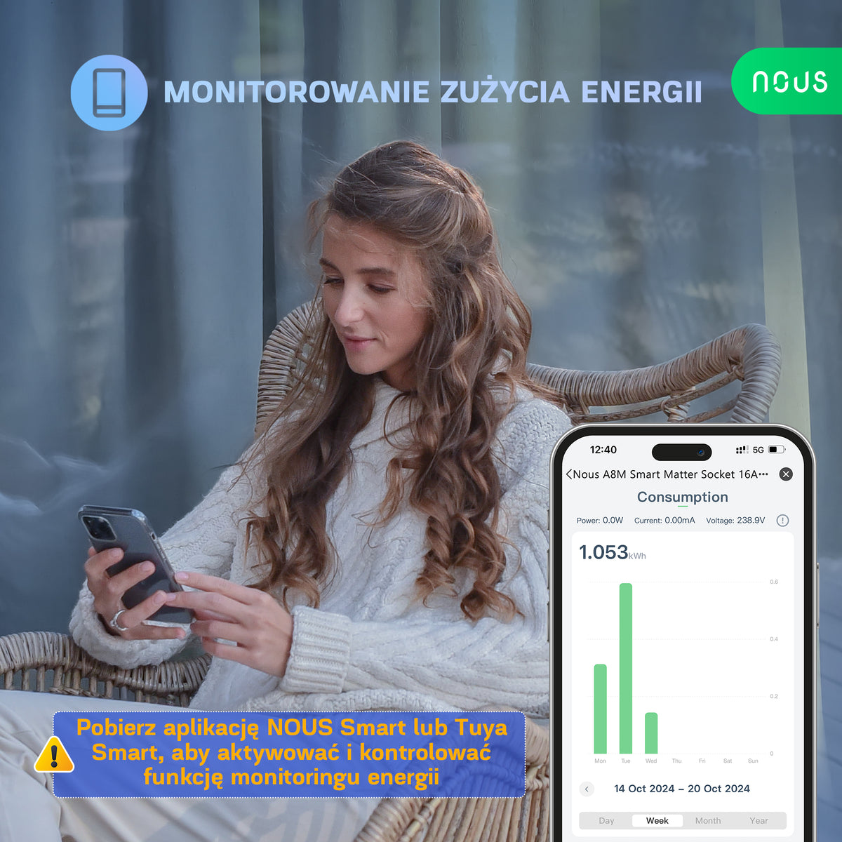 Inteligentne gniazdko wifi Matter smart NOUS A8M (zestaw z 2)