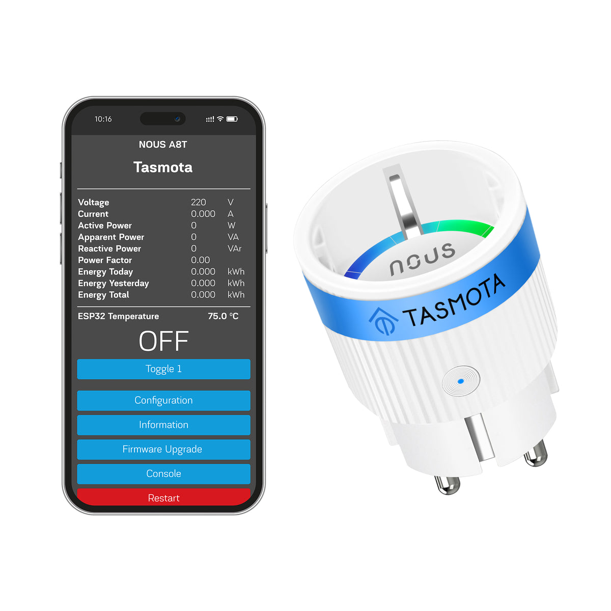 NOUS A8T-Used Tasmota Inteligentne gniazdko wifi (ESP32) 8858348463955