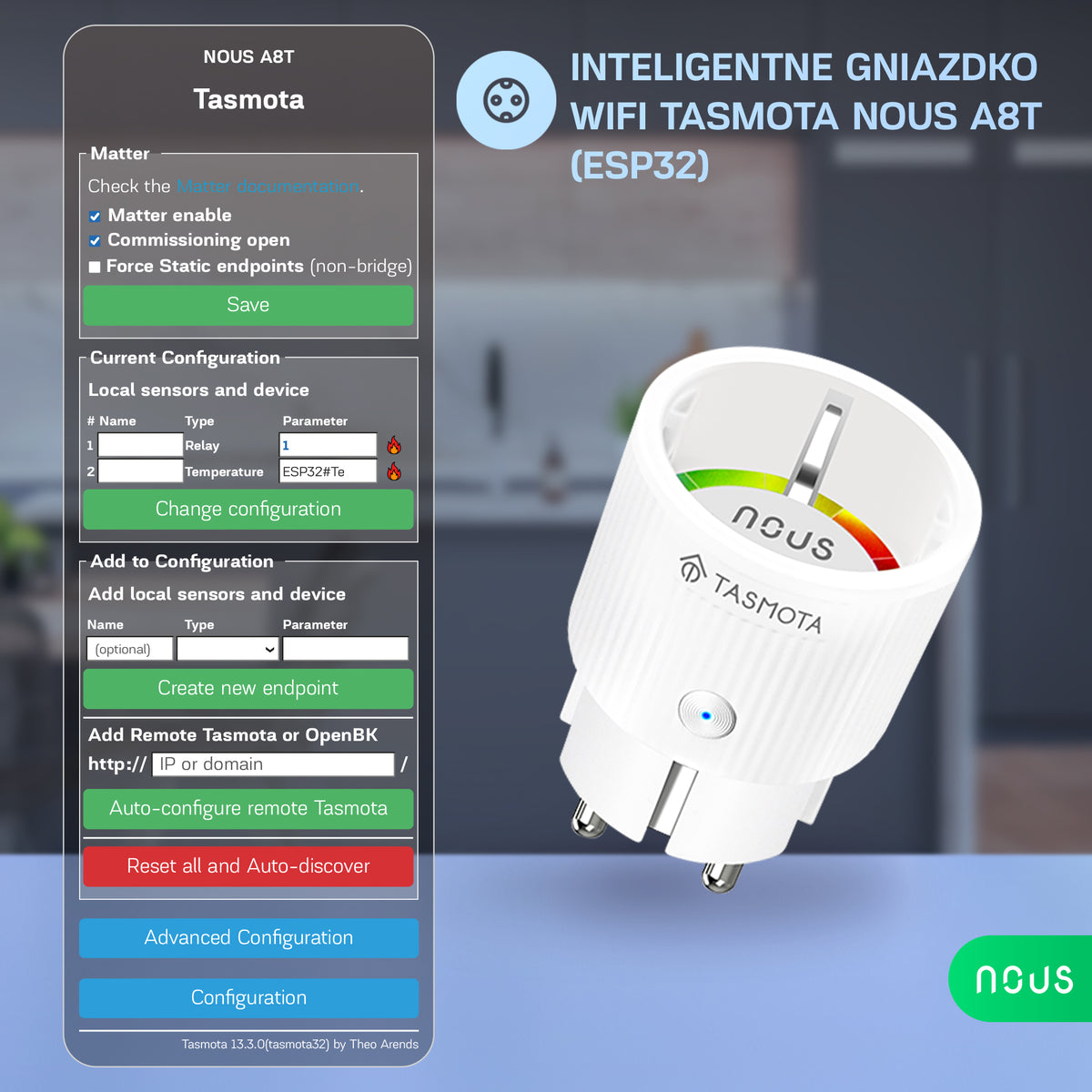 Inteligentne gniazdko wifi NOUS A8T Tasmota (ESP32) (zestaw z 2)