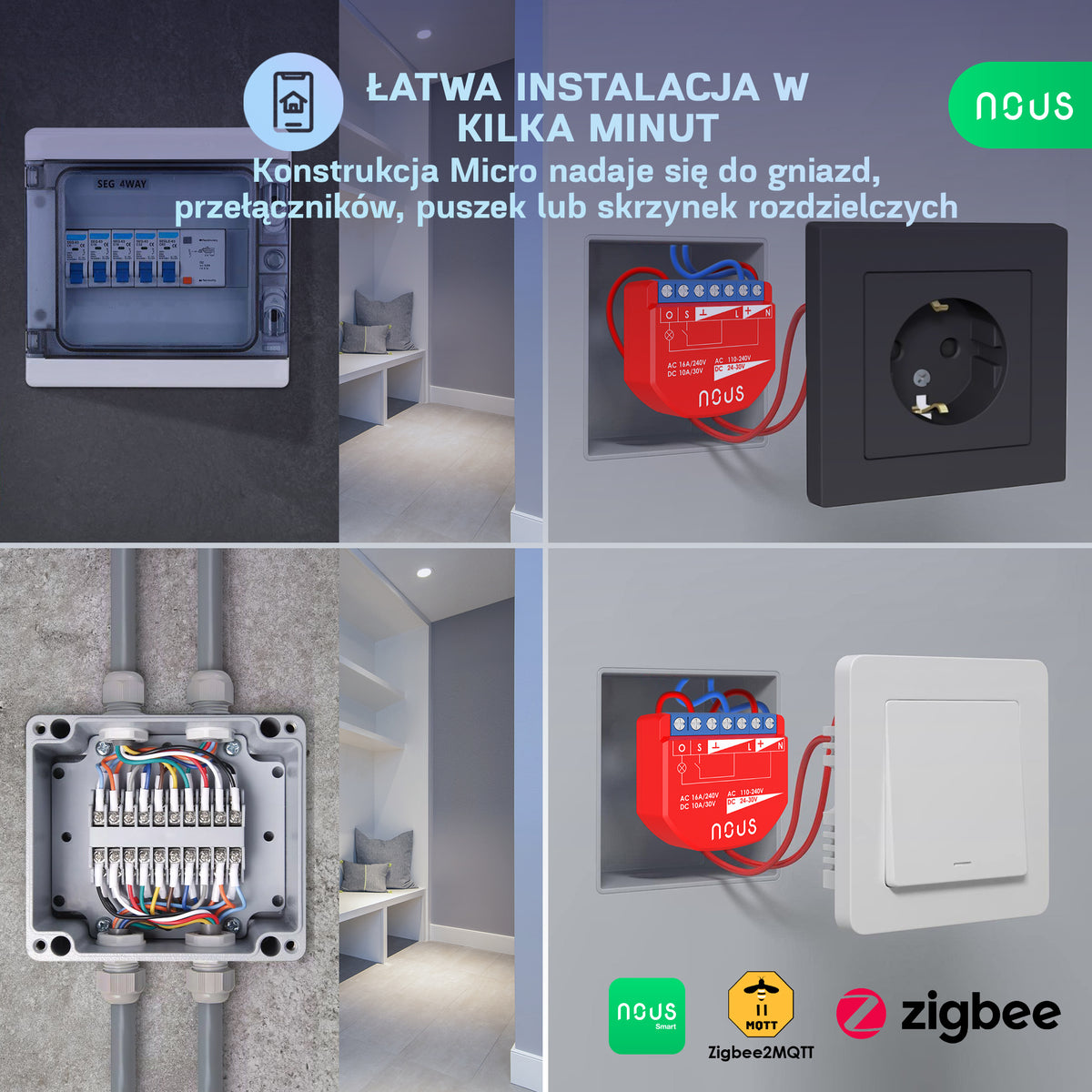B2Z NOUS 1-kan. inteligentny moduł przekaźnika dopuszkowy z PM ZigBee