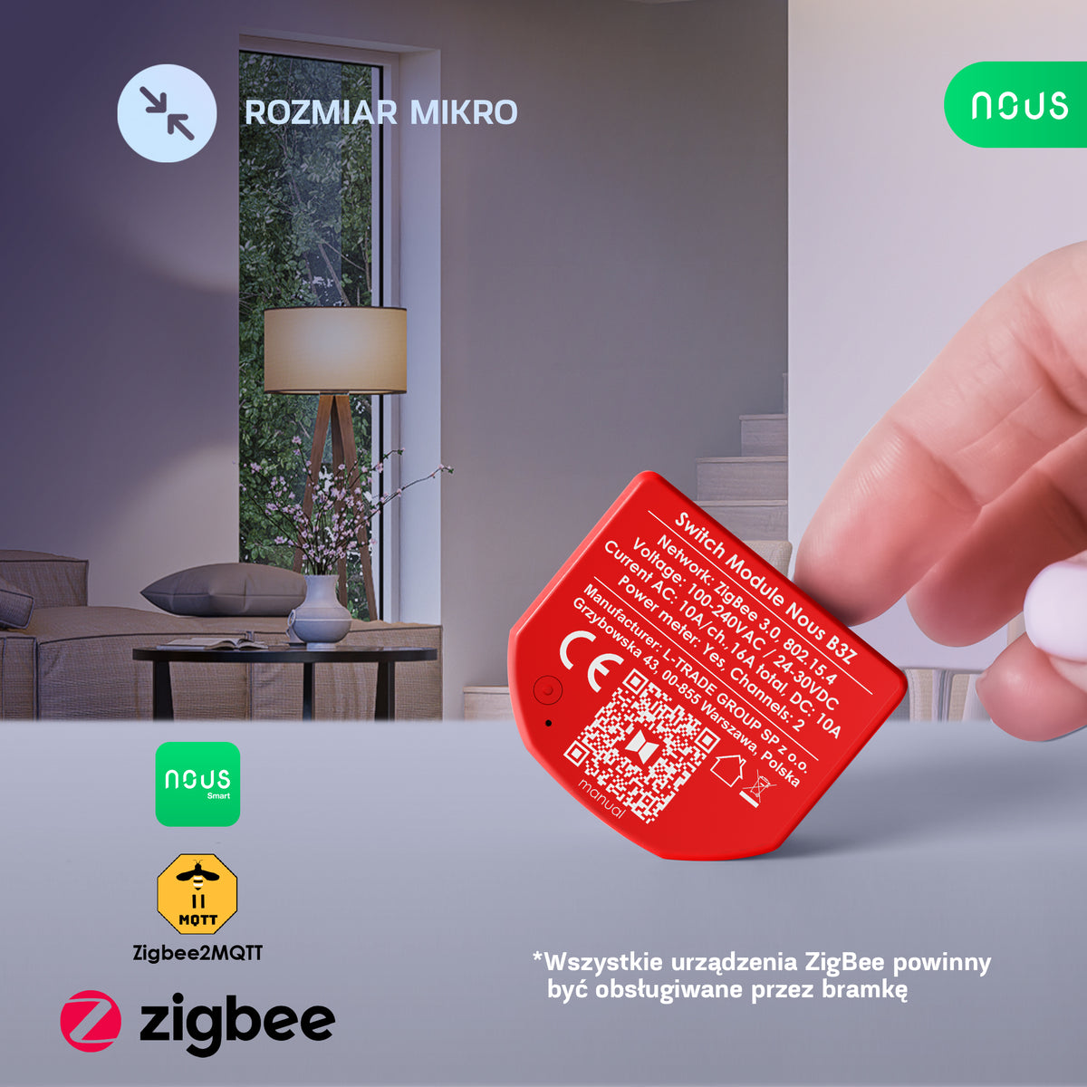 B3Z NOUS 2-kan. inteligentny moduł przekaźnika dopuszkowy z PM ZigBee