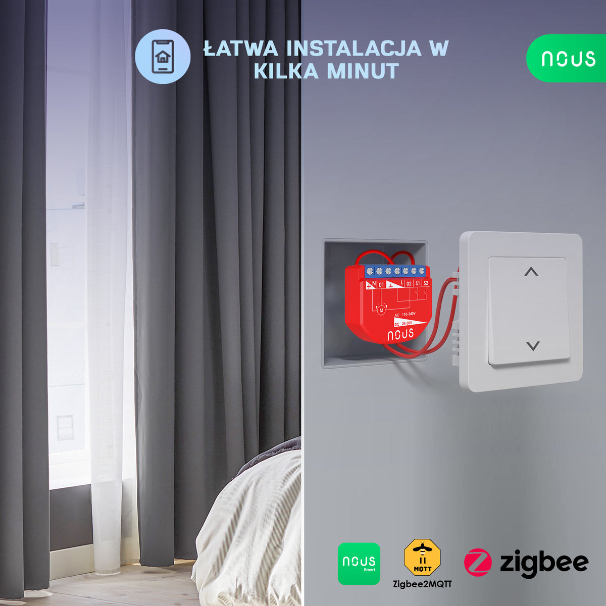 B4Z NOUS 1-kan. Inteligentny moduł sterownik rolet dopuszkowy ZigBee