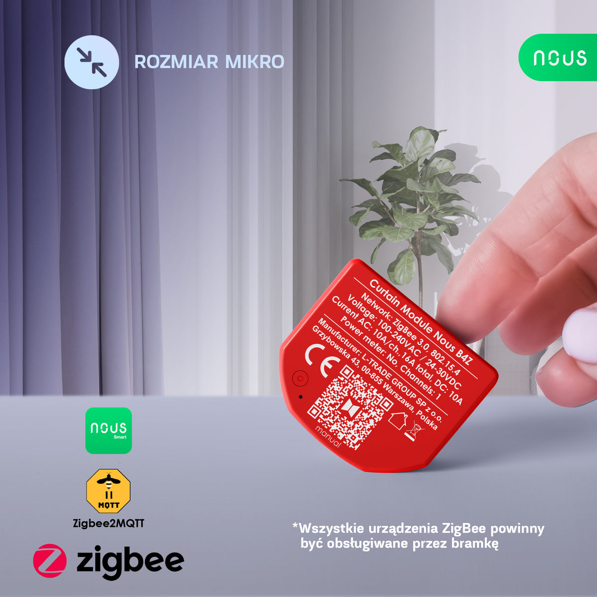 B4Z NOUS 1-kan. Inteligentny moduł sterownik rolet dopuszkowy ZigBee