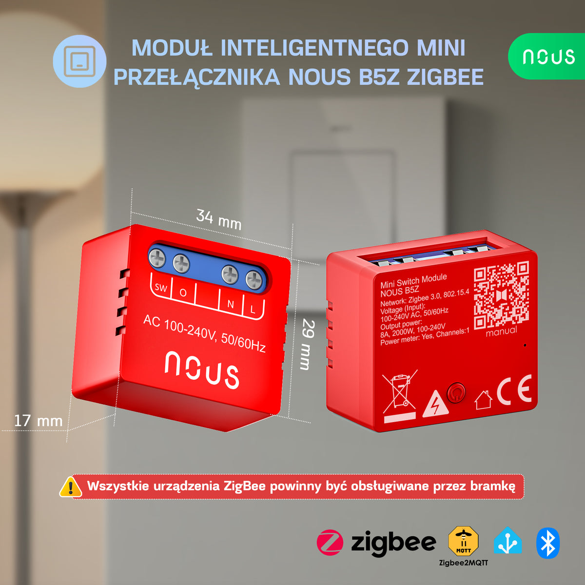 Moduł inteligentnego mini przełącznika NOUS B5Z ZigBee