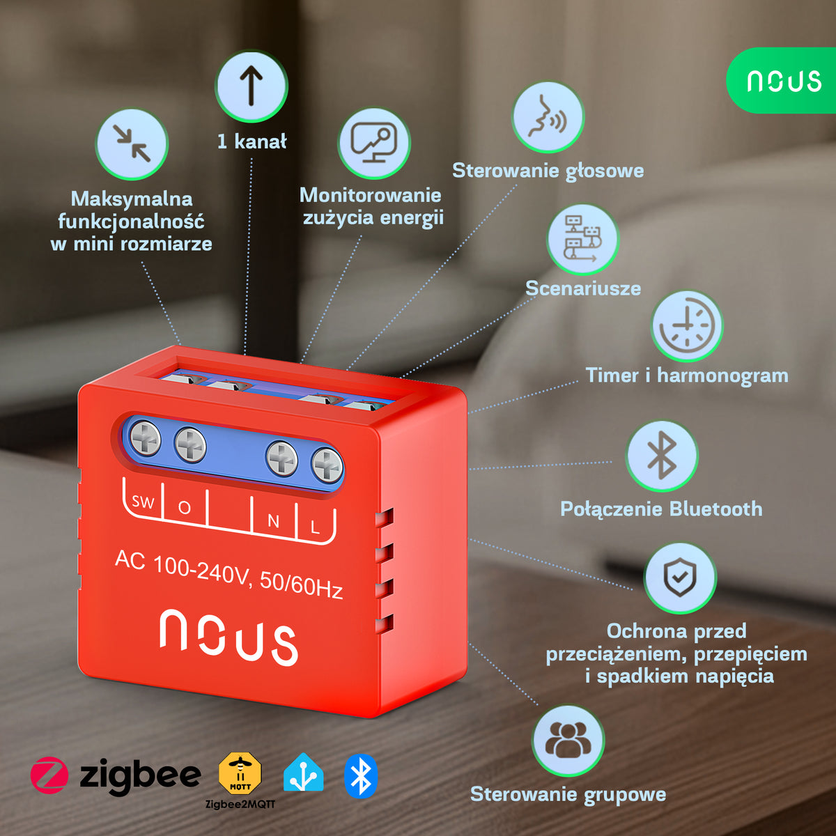 Moduł inteligentnego mini przełącznika NOUS B5Z ZigBee