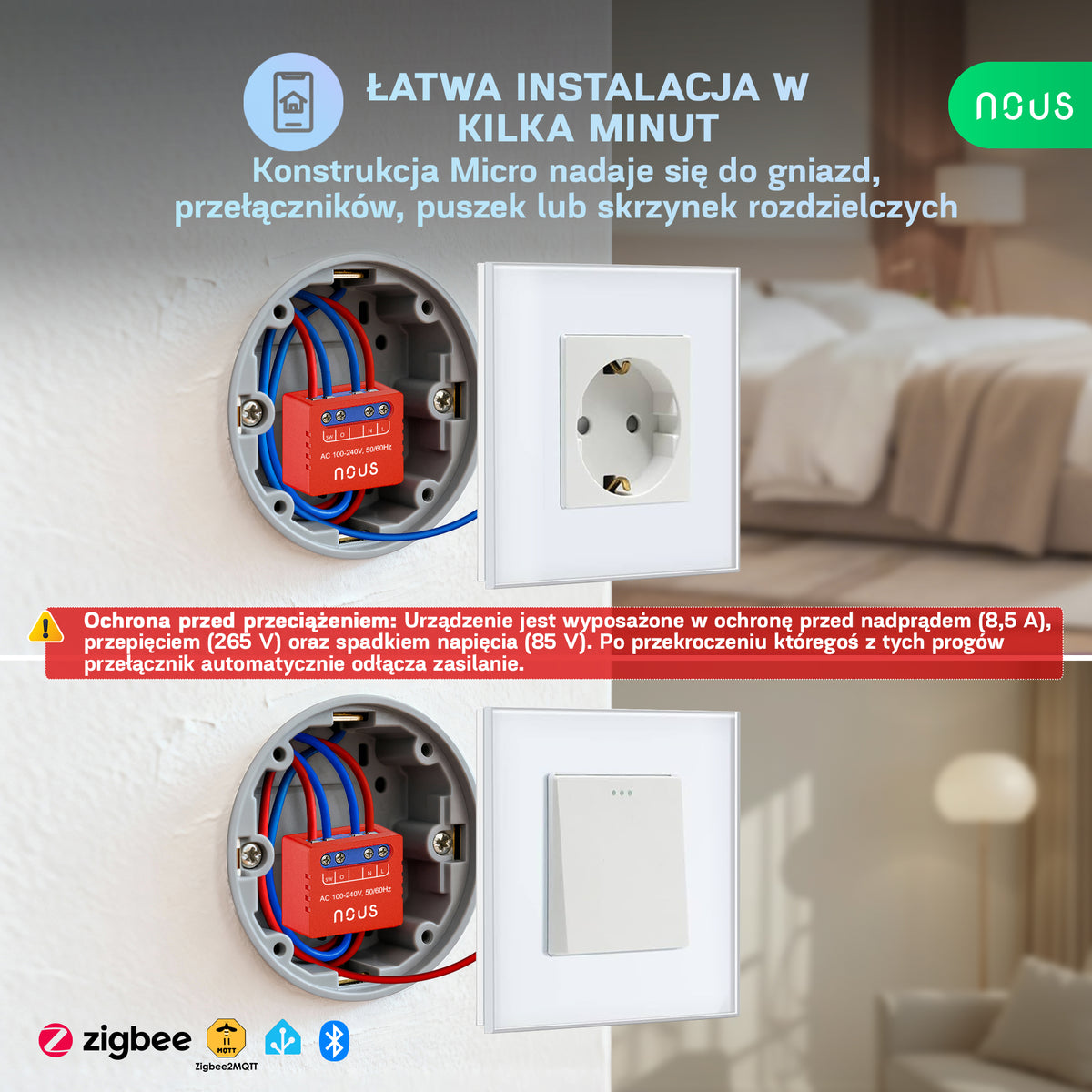 Moduł inteligentnego mini przełącznika NOUS B5Z ZigBee