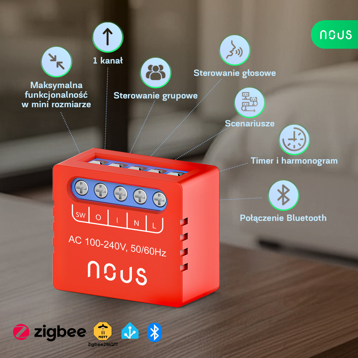 Moduł inteligentnego mini przełącznika NOUS B6Z ZigBee (zestaw z 2)