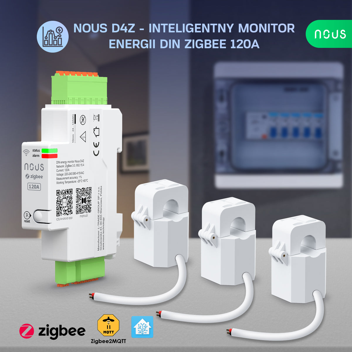 NOUS D4Z - Inteligentny monitor energii DIN ZigBee 120A
