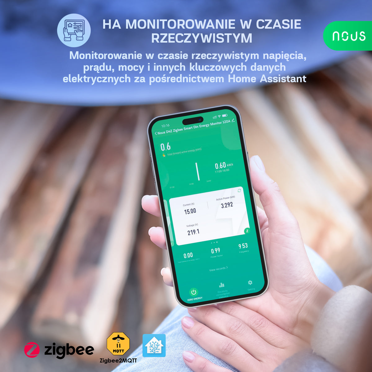 NOUS D4Z - Inteligentny monitor energii DIN ZigBee 120A