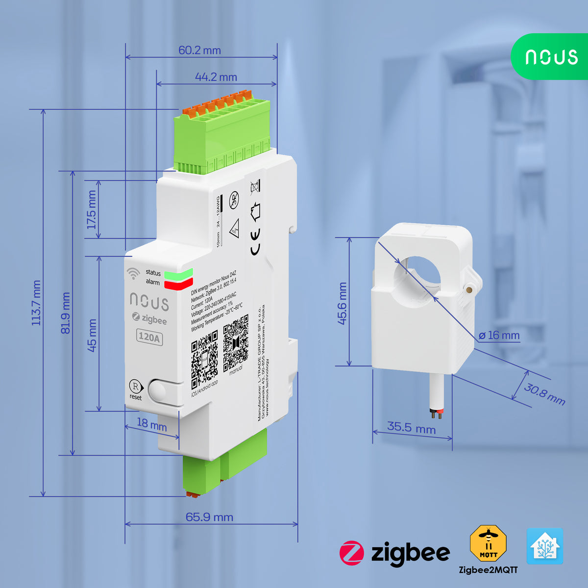 NOUS D4Z - Inteligentny monitor energii DIN ZigBee 120A