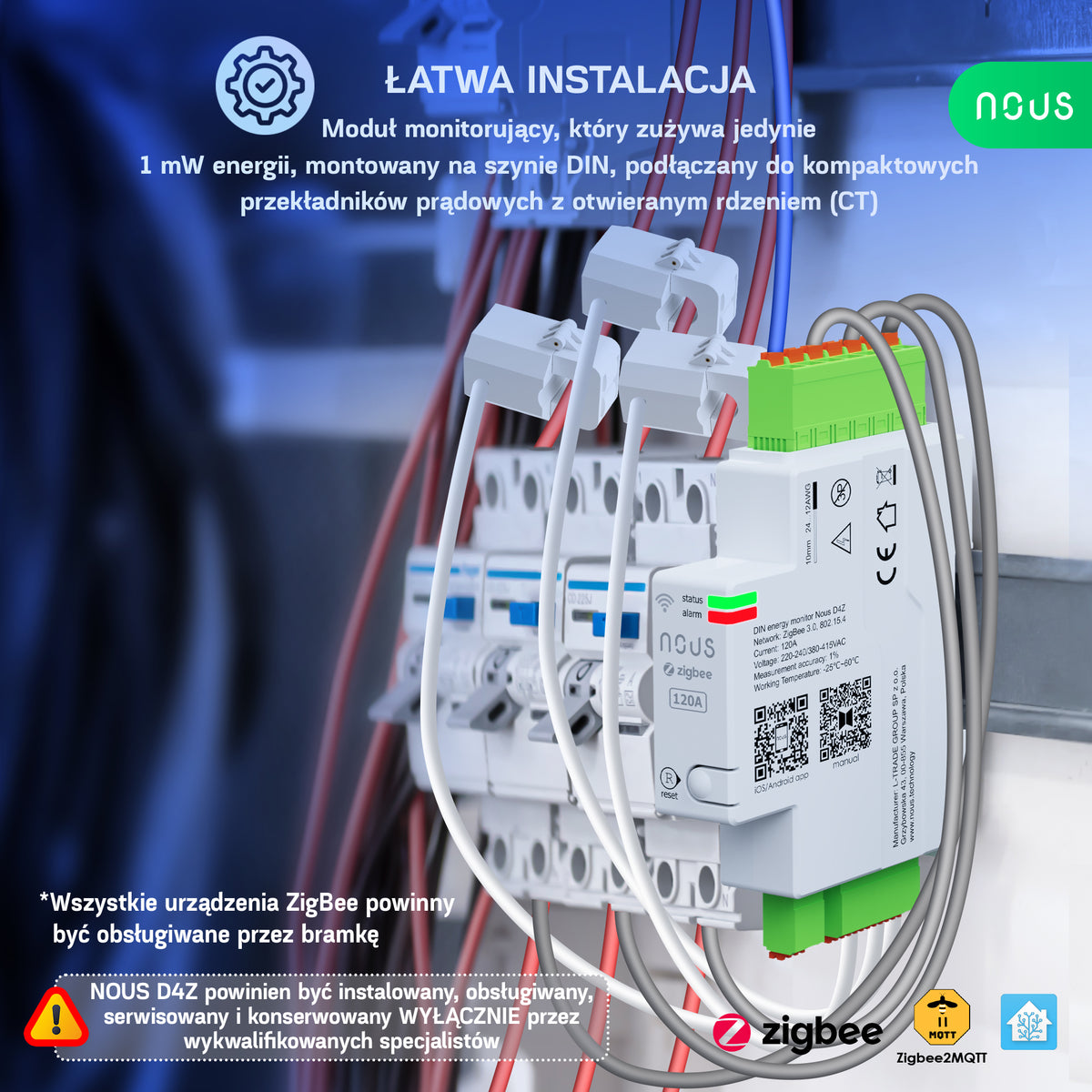 NOUS D4Z - Inteligentny monitor energii DIN ZigBee 120A