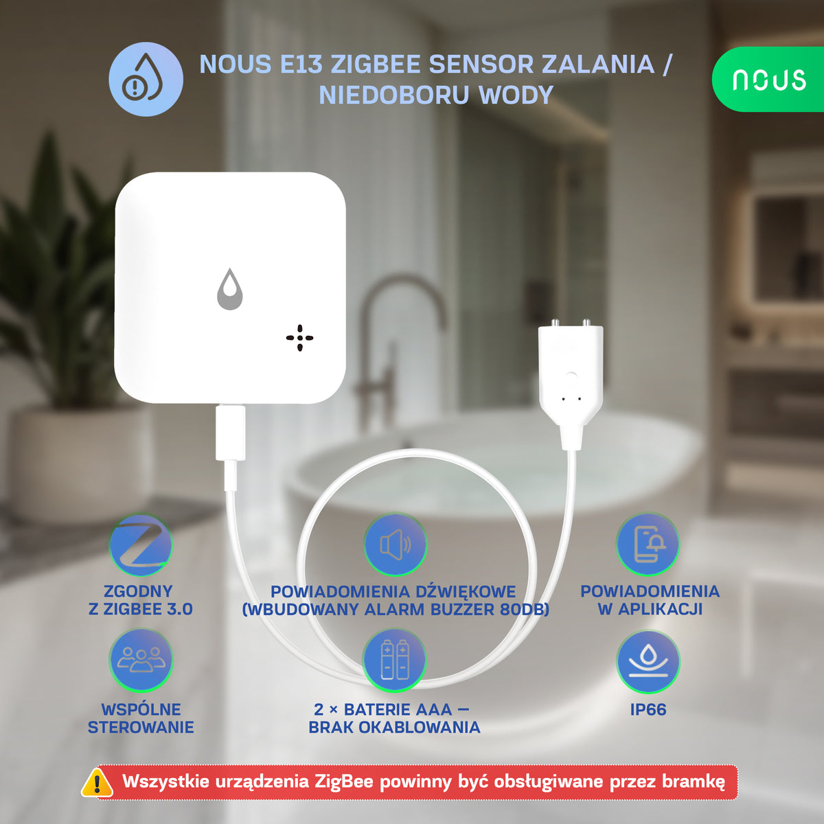 NOUS E13 ZigBee Sensor Zalania / Niedoboru Wody