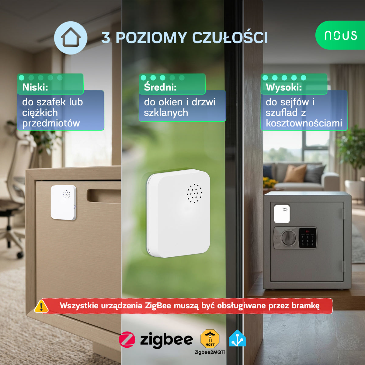 NOUS E14 ZigBee Smart Vibration Sensor (z alarmem)