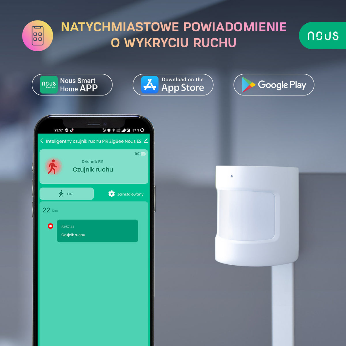 Inteligentny czujnik ruchu PIR ZigBee Nous E2