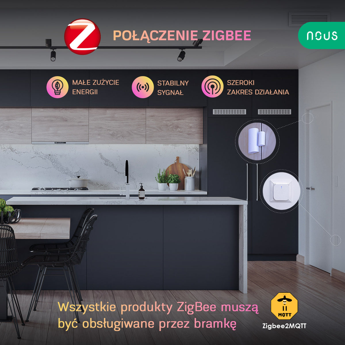 Inteligentny czujnik drzwi i okien ZigBee Nous E3