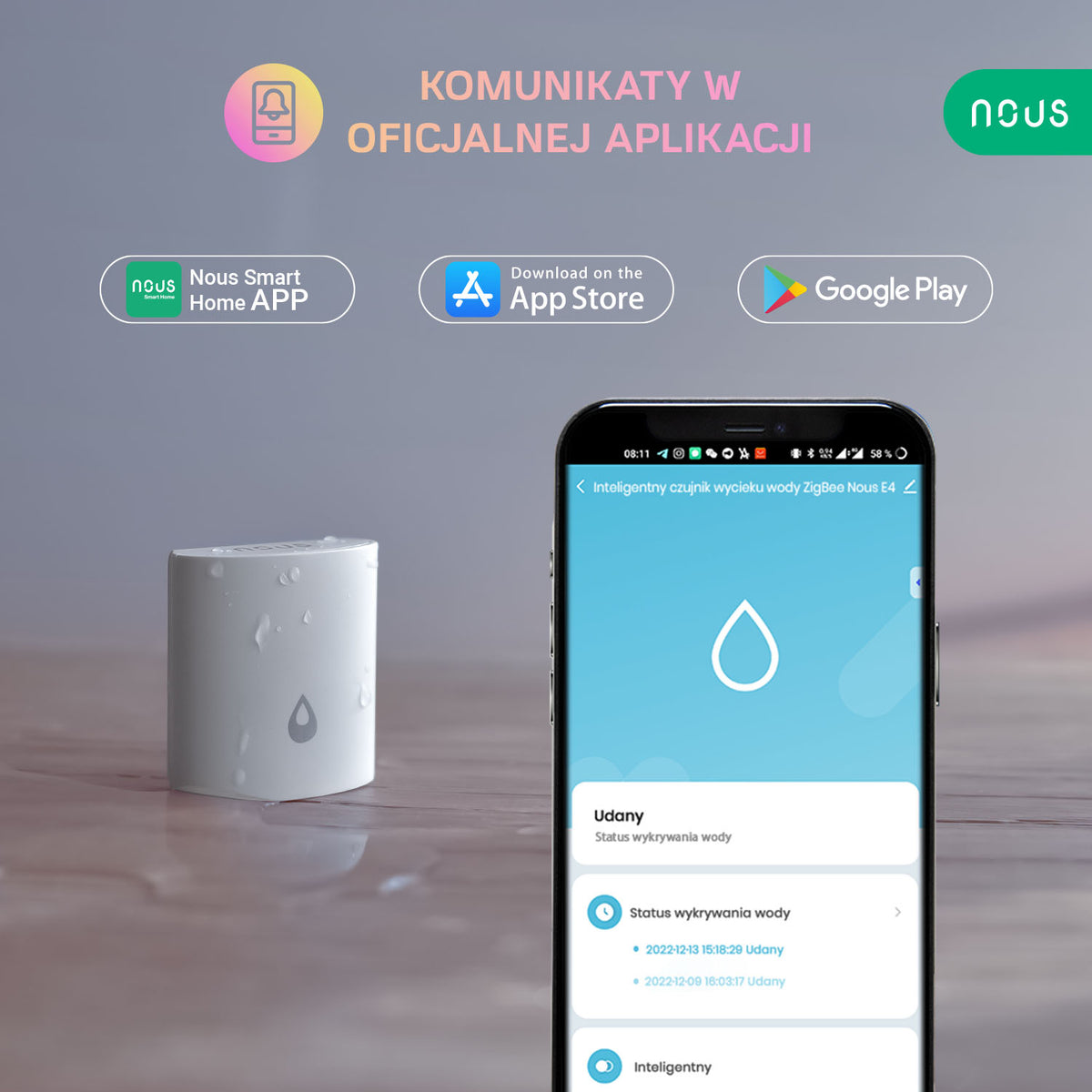 Inteligentny czujnik wycieku wody ZigBee Nous E4