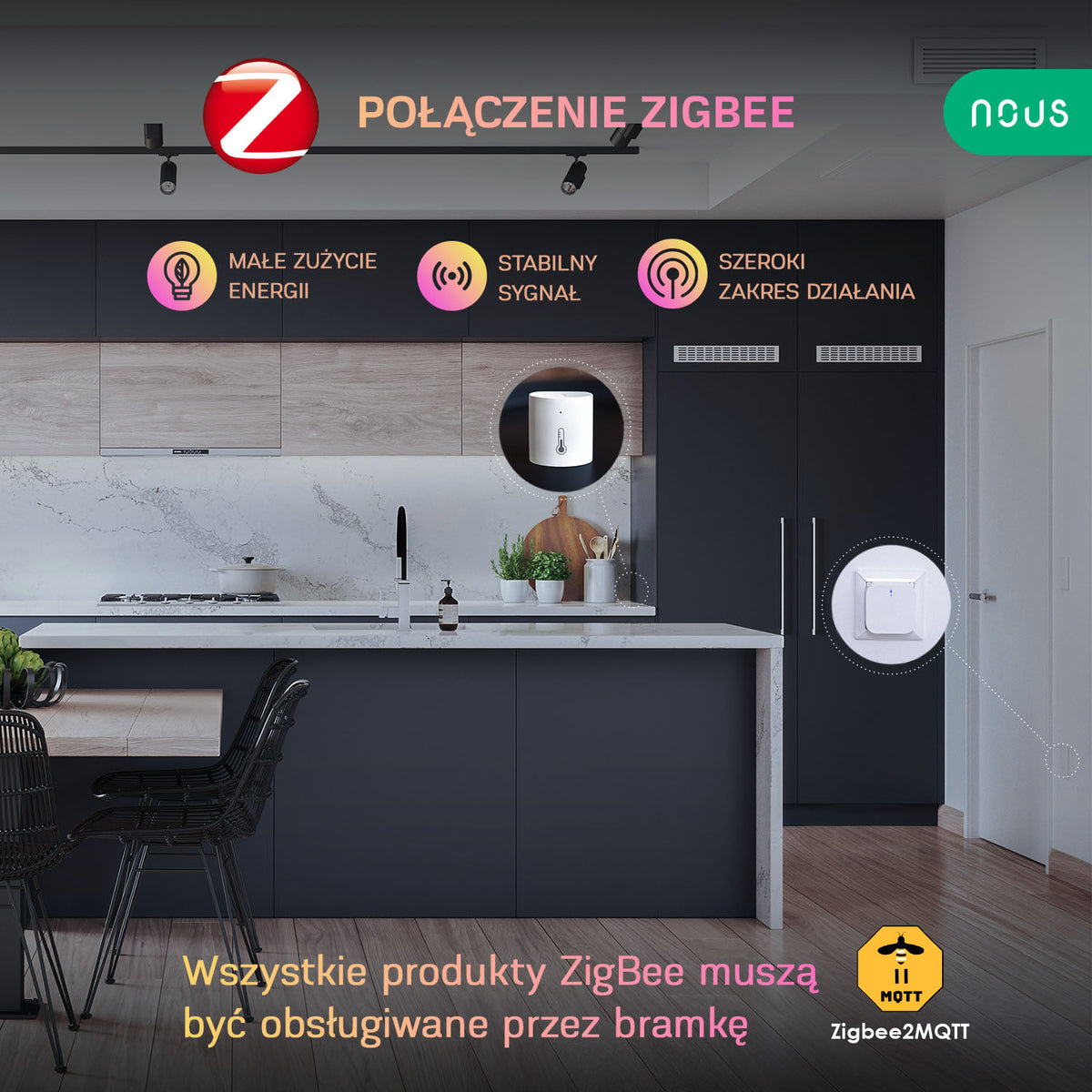 Inteligentny czujnik wilgotności i temperatury ZigBee Nous E5