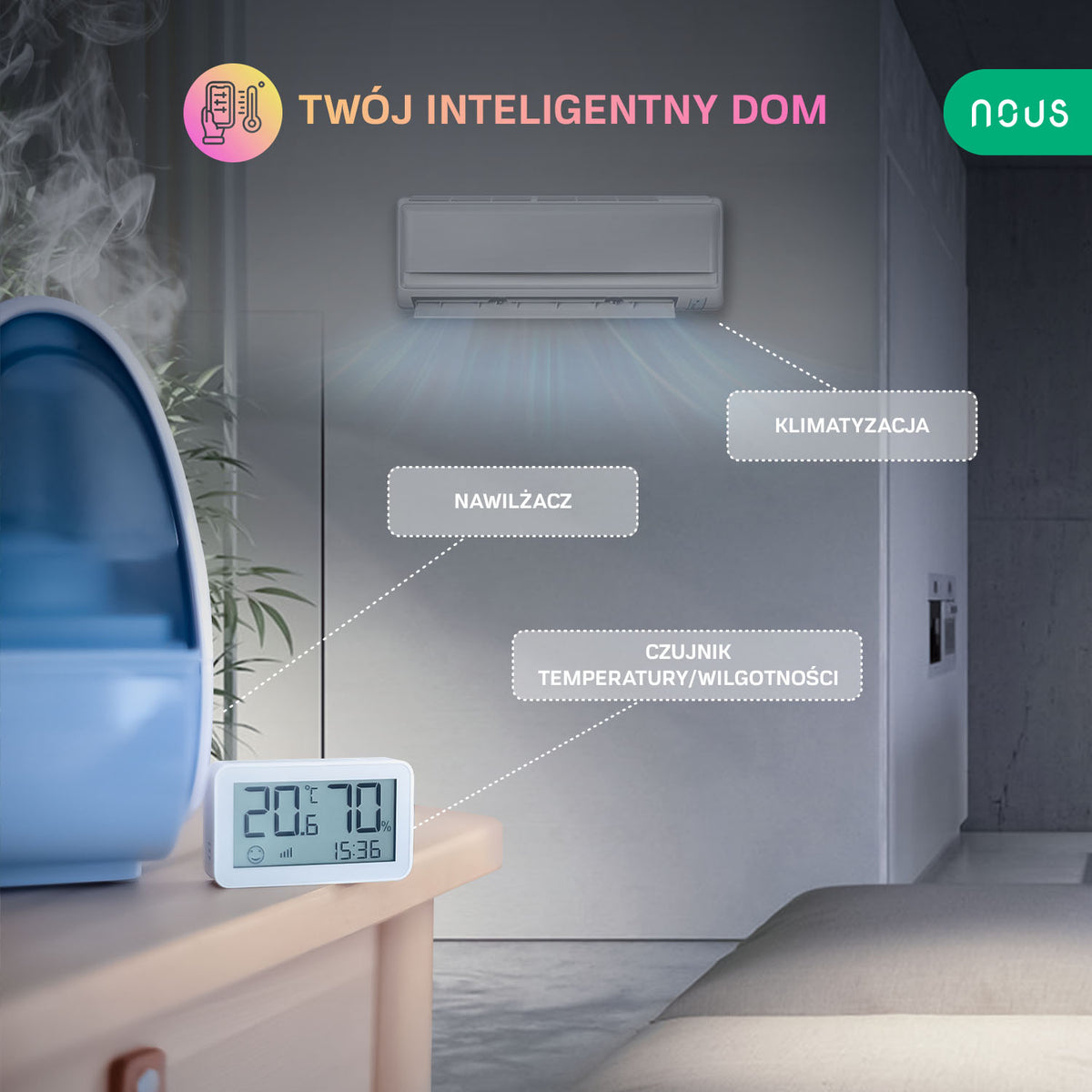 Inteligentny czujnik wilgotności i temperatury LCD ZigBee Nous E6