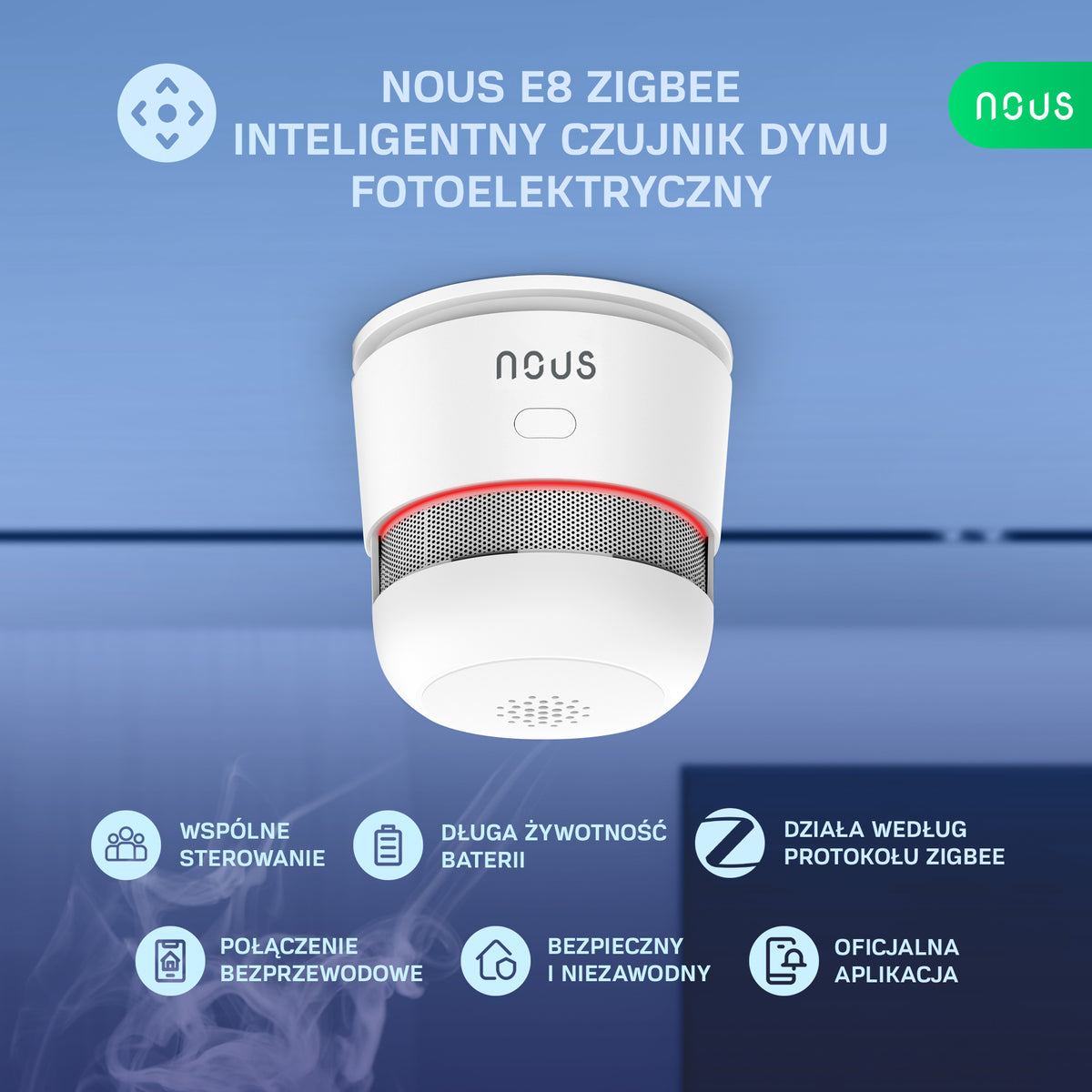 Inteligentny czujnik dymu fotoelektryczny ZigBee NOUS E8