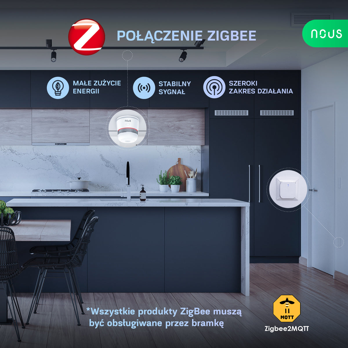 Inteligentny czujnik dymu fotoelektryczny ZigBee NOUS E8