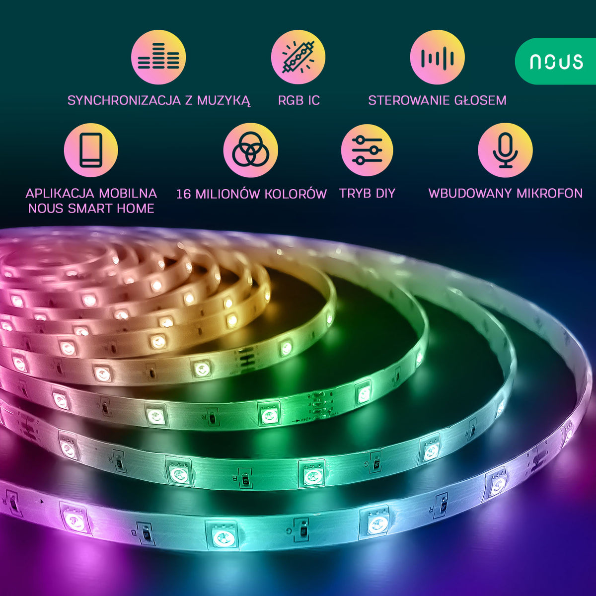 Taśma inteligentna LED RGB+IC WiFi 10m Nous F5