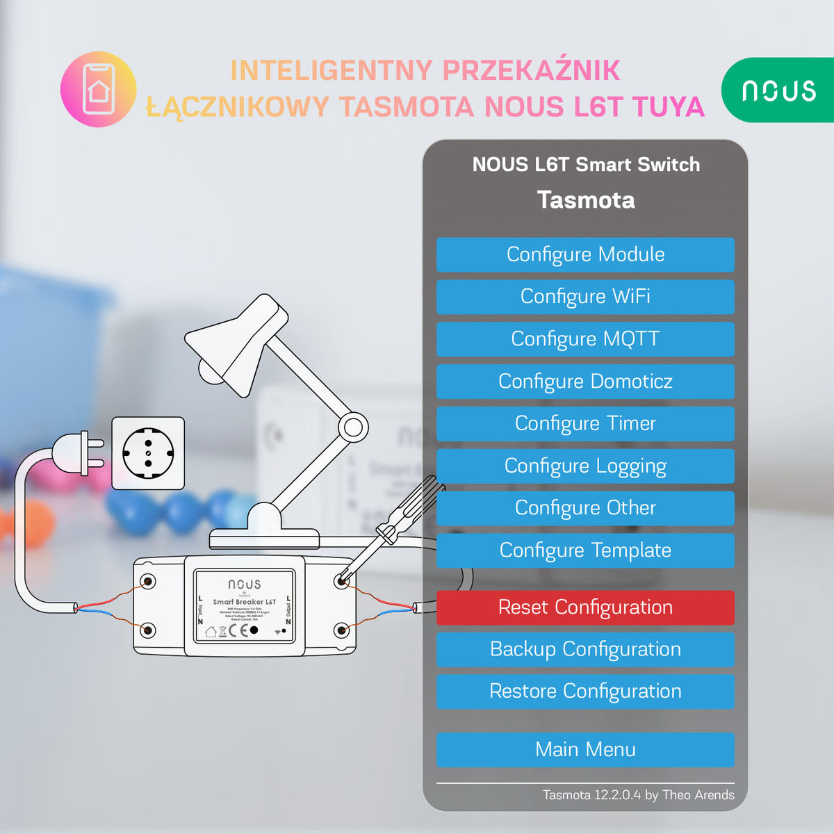 Inteligentny przekaźnik łącznikowy Tasmota NOUS L6T (zestaw z 2)