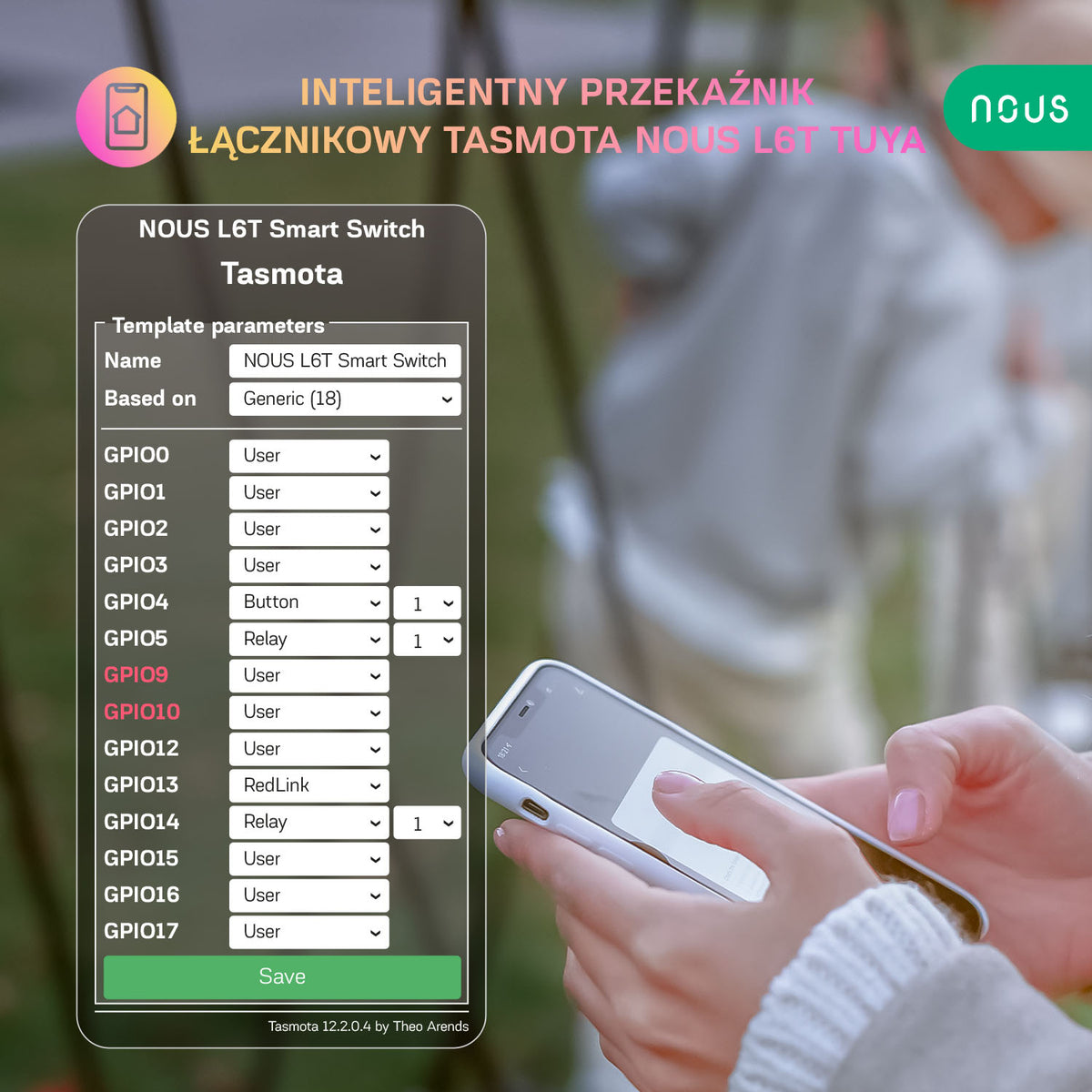 Inteligentny przekaźnik łącznikowy Tasmota NOUS L6T (zestaw z 2)