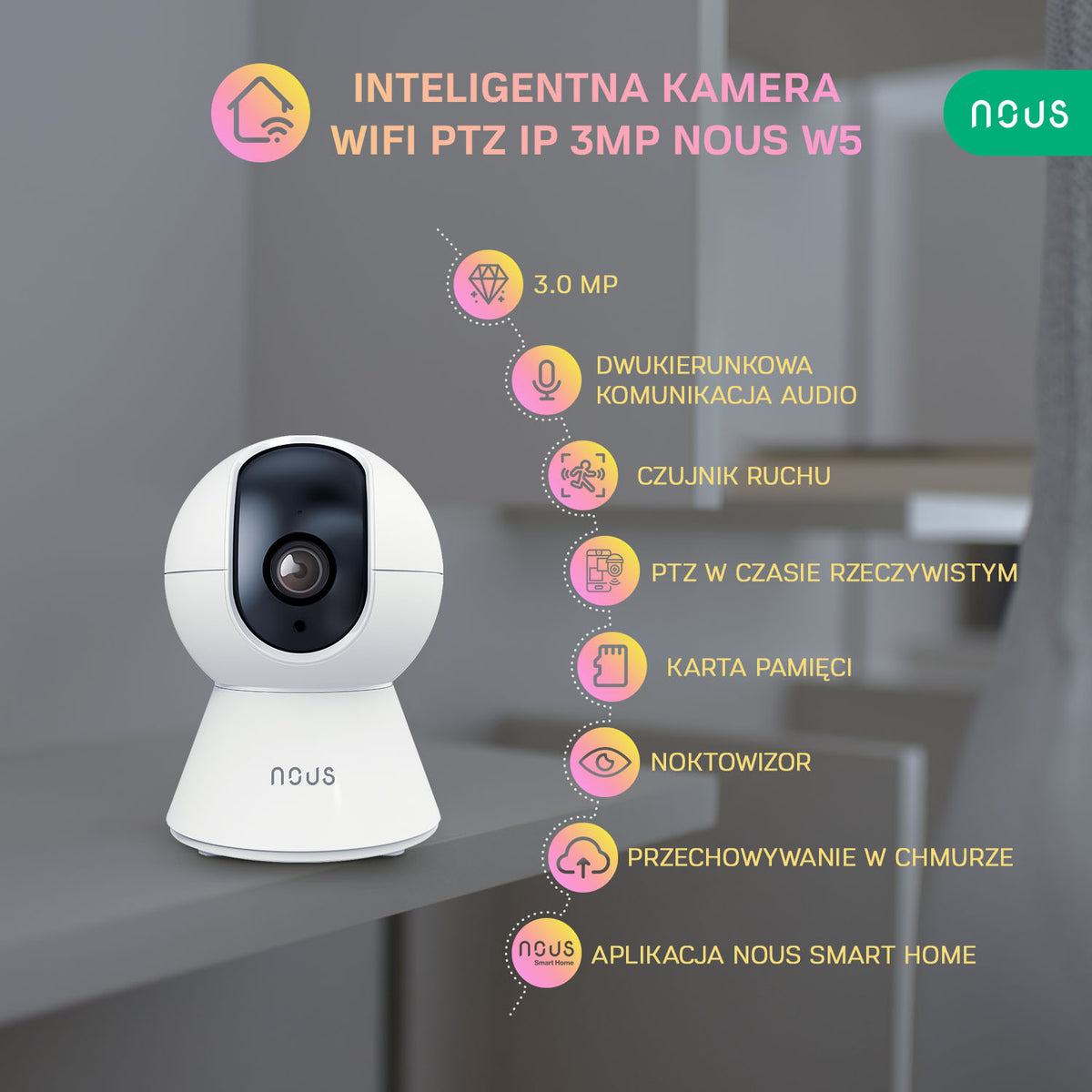 NOUS W5-USED Inteligentna kamera WiFi PTZ IP 3MP 5905072800785